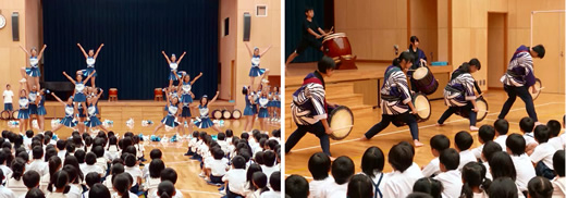 東京都市大学等々力中学校・高等学校の舞チア部と太鼓部が、東京都市大学付属小学校で演技・演奏を披露！